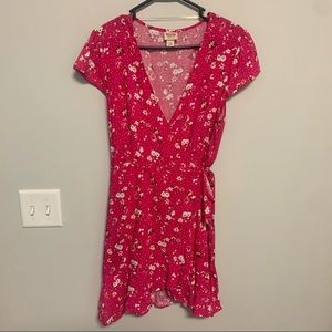 Pink Floral Wrap Dress